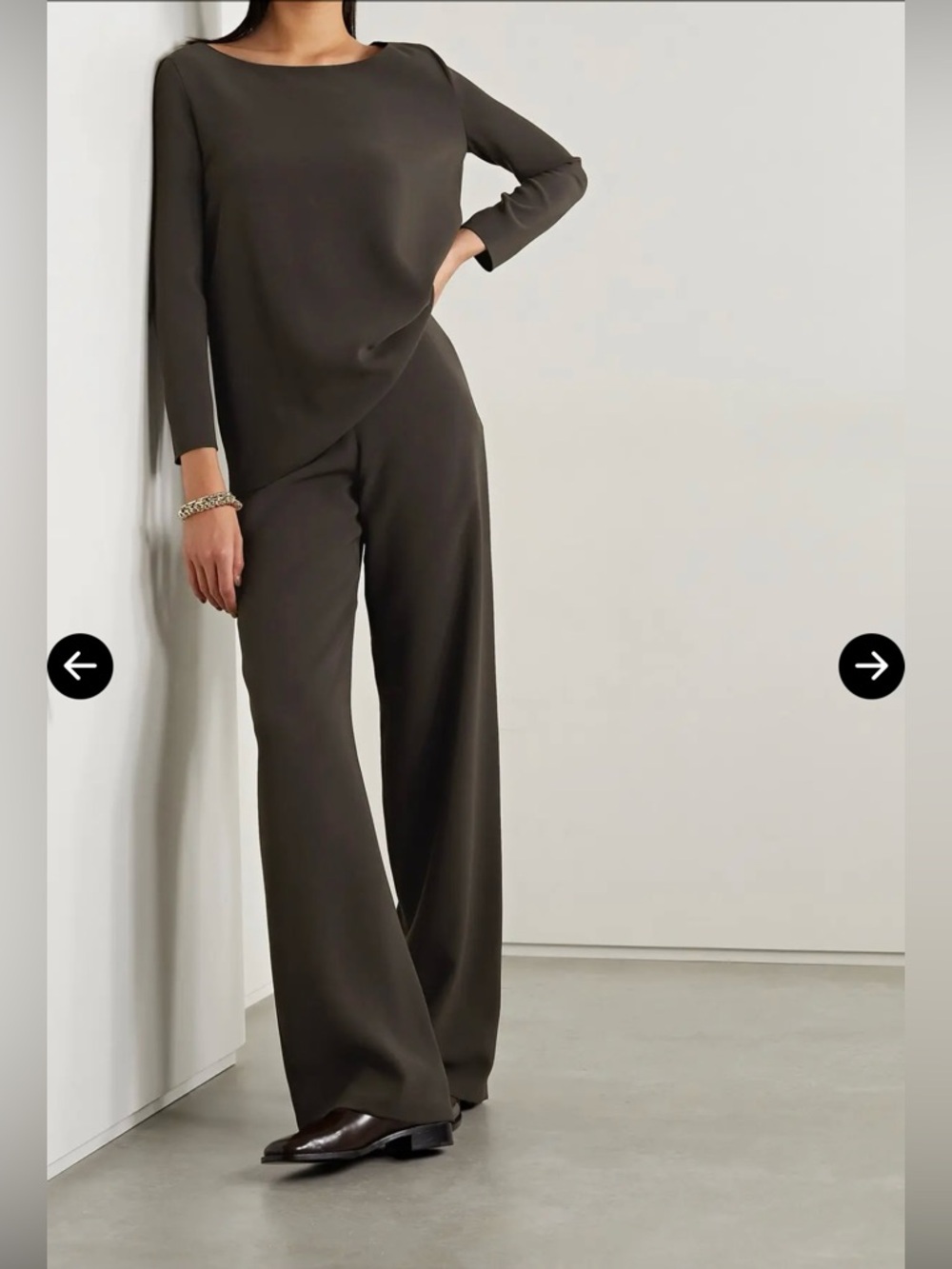 The Row Mist Cady Wise Leg Pants size 12, 30” inseam. Brown.